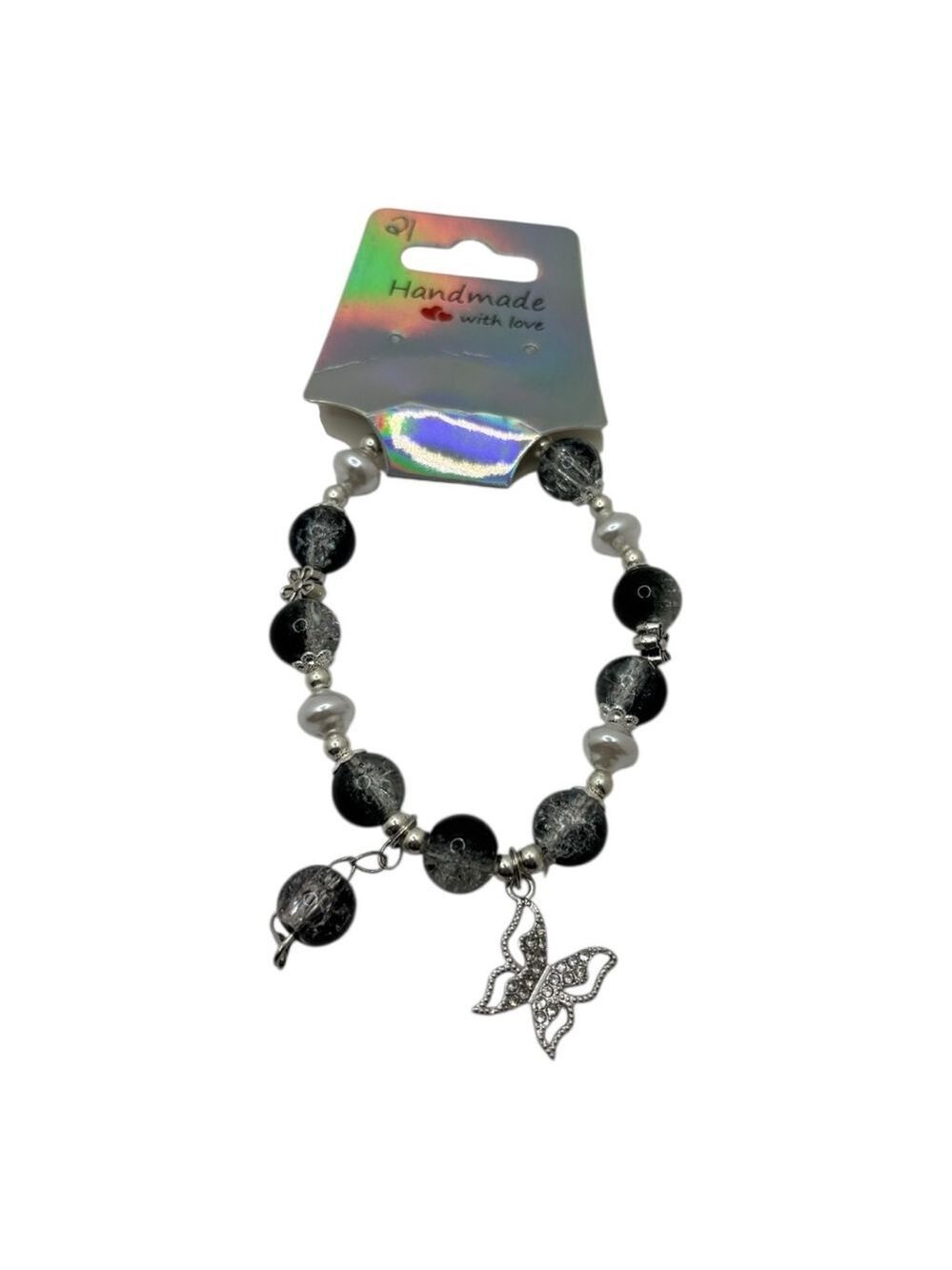 Black Silver Bracelet Butterfly Charm